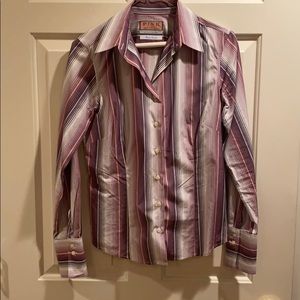 Pink purple striped button down blouse